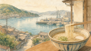 呉の細うどんが細い理由 — 1933年創業「山乃家」から続く麺の話のイメージイラスト
