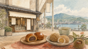 呉の老舗和菓子店「蜜屋」とは？蜜饅頭といが餅に見る呉の甘味文化のイメージイラスト