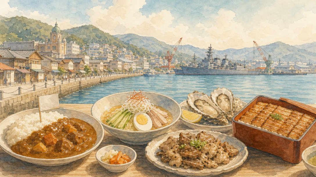 呉市の絶品ご当地グルメのイメージイラスト