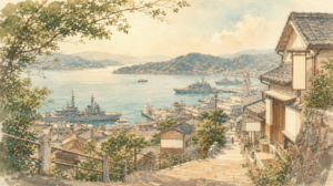 一人旅の呉はどう楽しむ？自分の歩幅で回る、港と坂の街のイメージイラスト