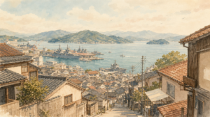 呉で海を眺めるならどこがいい？港・高台・島、見たい海で選ぶ場所のイメージイラスト