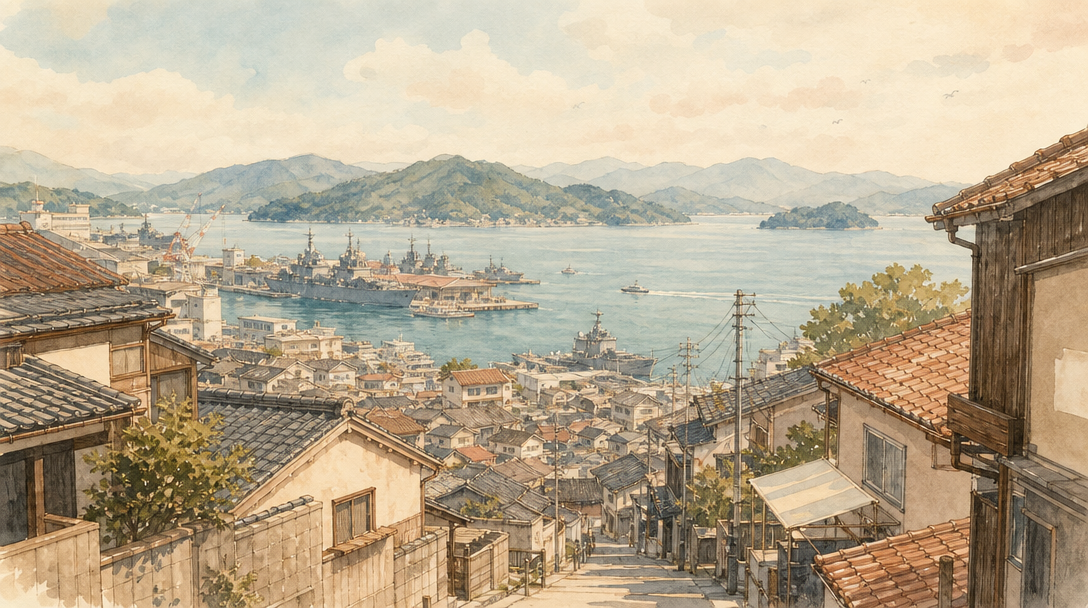呉で海を眺めるならどこがいい?港・高台・島、見たい海で選ぶ場所のイメージイラスト